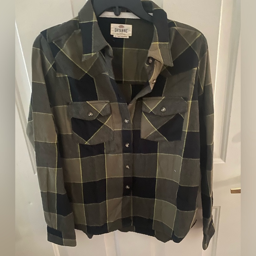 Yellow and black flannel shirt